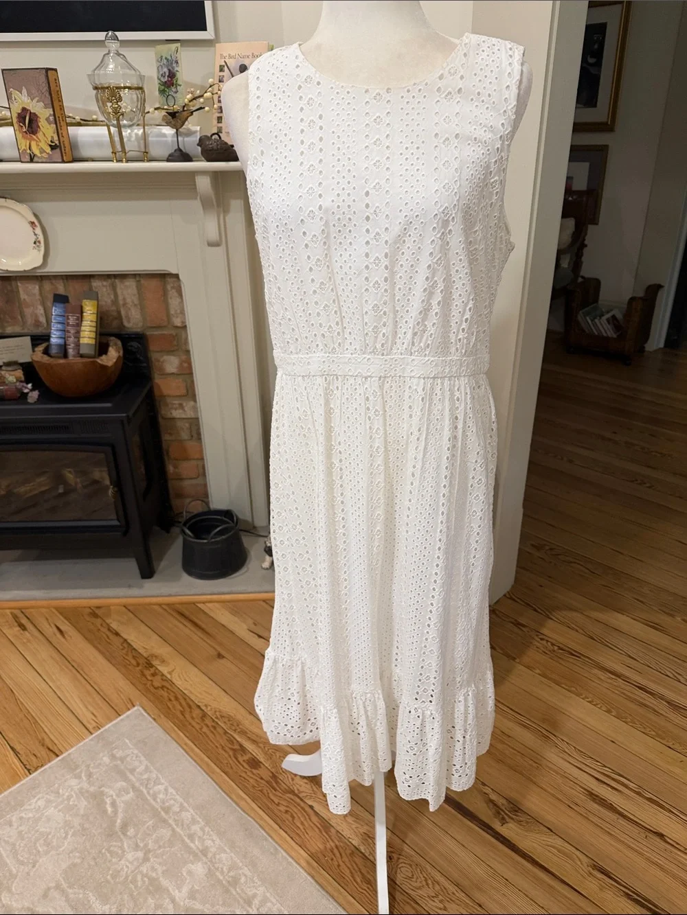 J.Crew Sleeveless White Eyelet Midi Dress . Size 12.